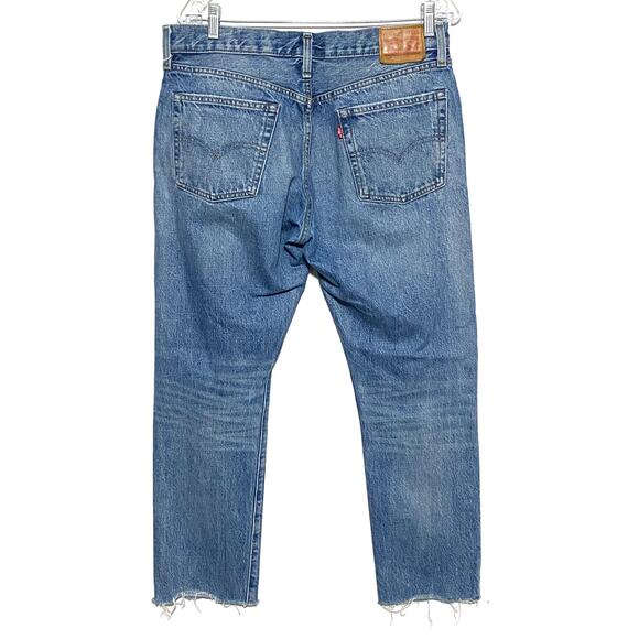 Levis 501 Japanese Denim Raw Hem Jeans Womens 32x27 Boyfriend Distressed Grunge - Picture 2 of 14